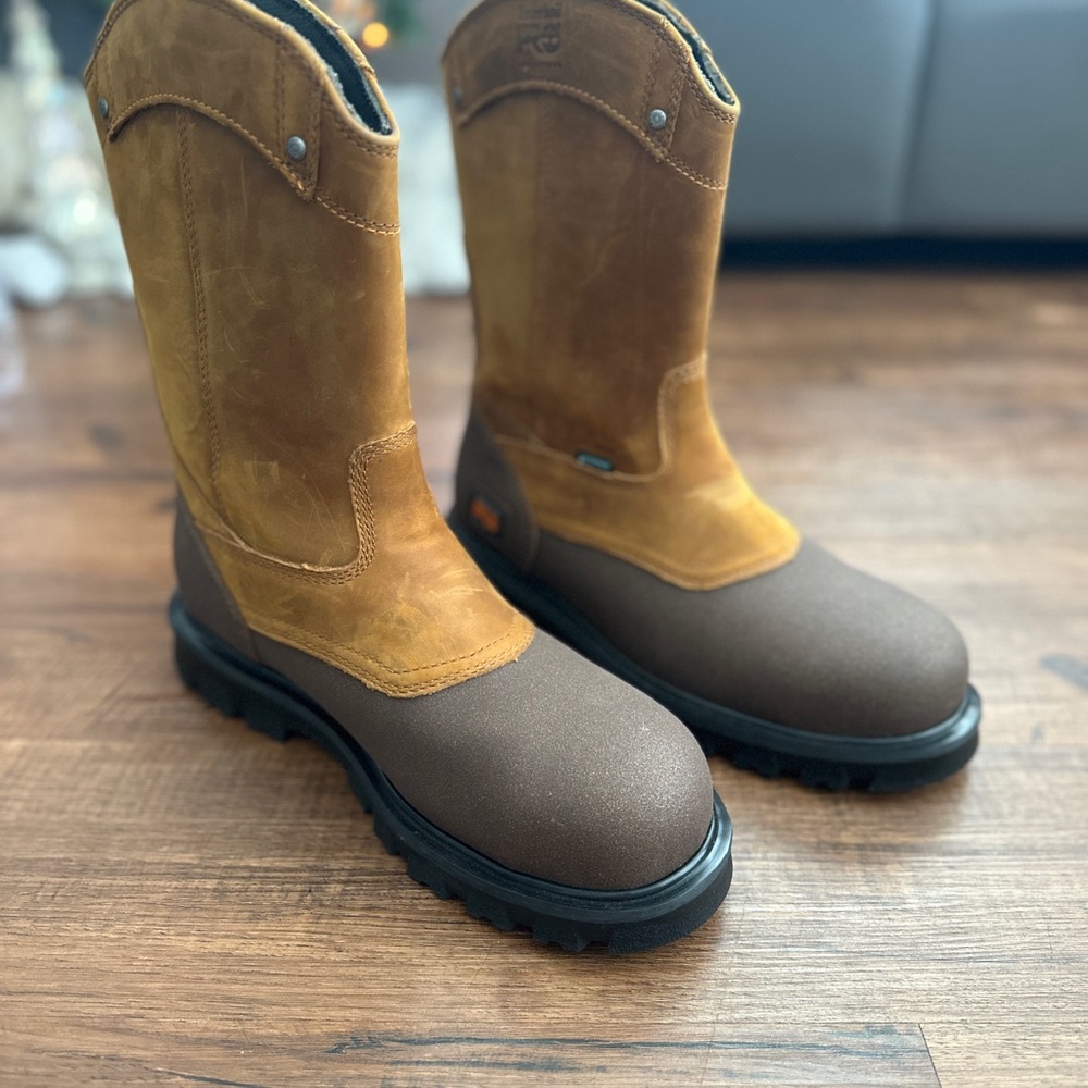 Men's 10.5 timberland pro Brown Leather steel toe Work Boots
